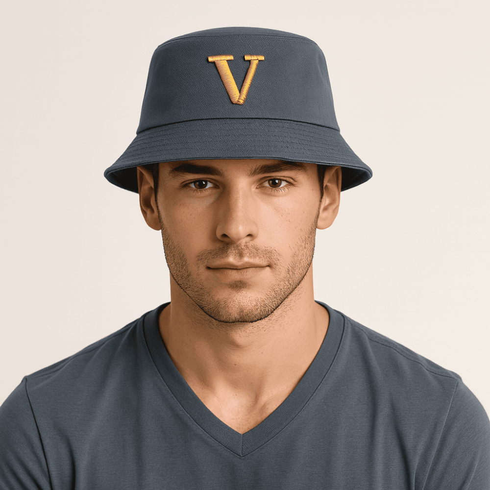 Kişiye Özel Harf Nakışlı Unisex Mavi Bucket Şapka - 1