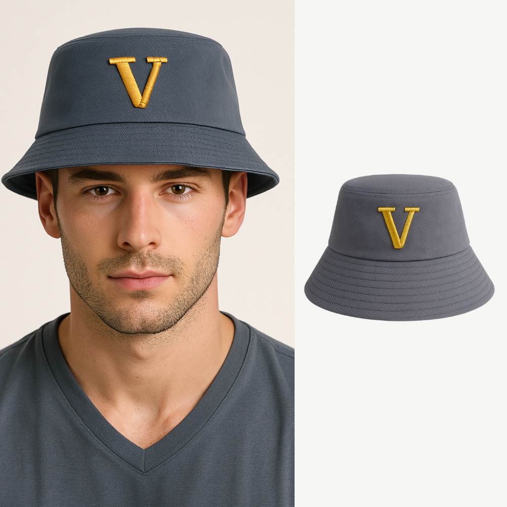 İsme Özel Harf Nakışlı Unisex Mavi Bucket Şapka - 1