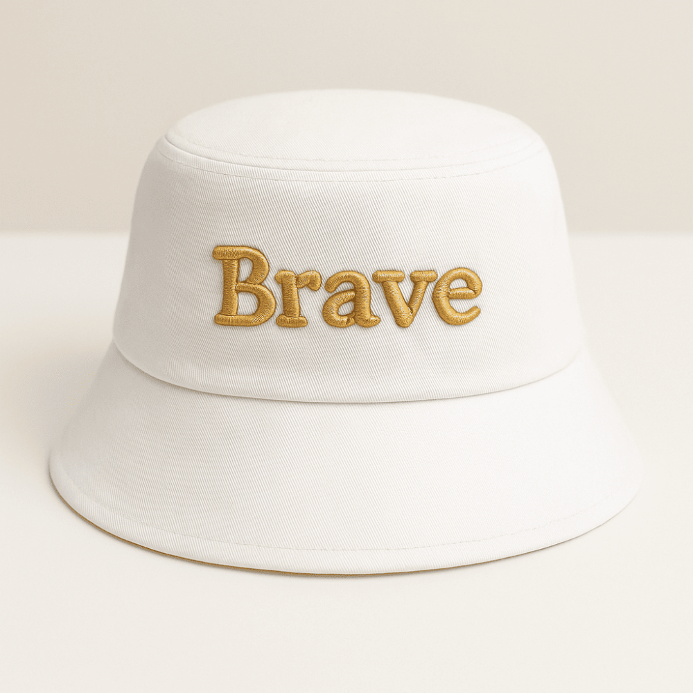 Kişiye Özel İsim Nakışlı Unisex Beyaz Bucket Şapka - 2