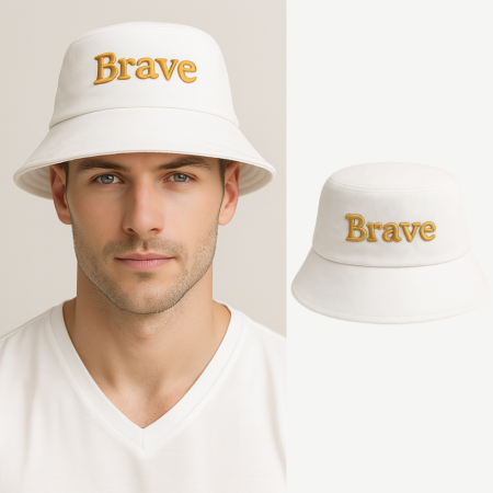 İsme Özel Nakışlı Unisex Beyaz Bucket Şapka - Tesbihane