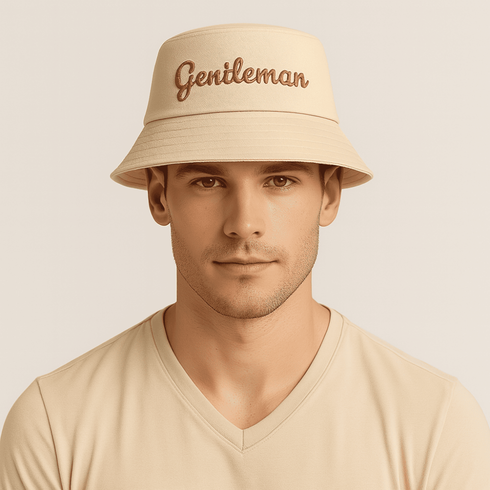 İsme Özel Nakışlı Unisex Krem Bucket Şapka - 1