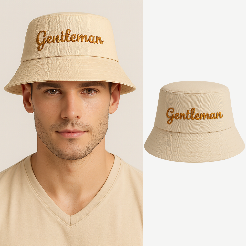 İsme Özel Nakışlı Unisex Krem Bucket Şapka - 1