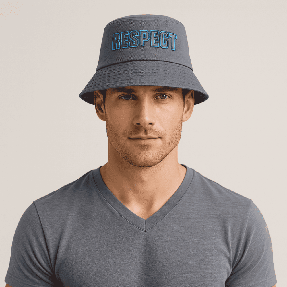 Kişiye Özel İsim Nakışlı Unisex Mavi Bucket Şapka - 1