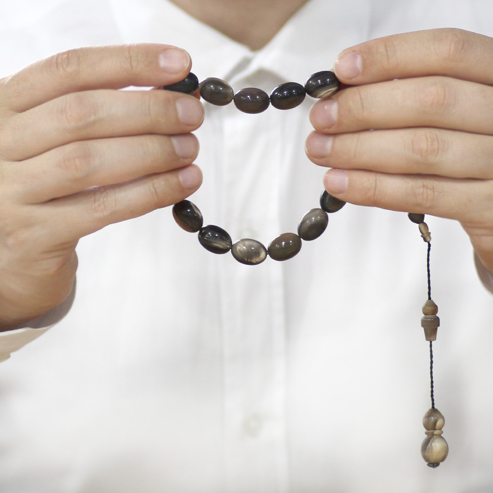 Bufalo Boynuzu Efe Tesbih - Siyah Beyaz Renk - Sistemli - Arpa Kesim - 3