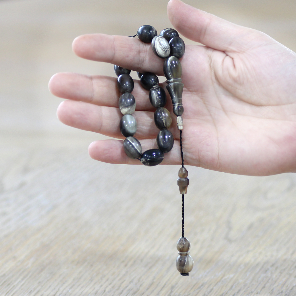 Bufalo Boynuzu Efe Tesbih - Siyah Beyaz Renk - Sistemli - Arpa Kesim - 2