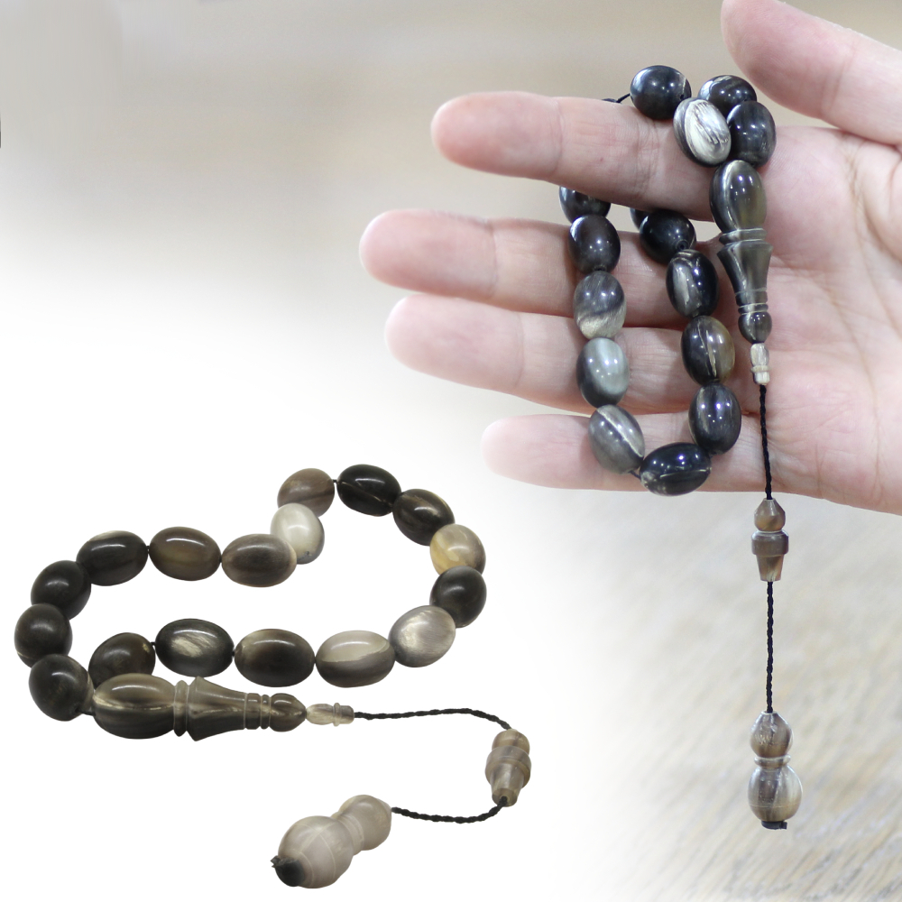 Bufalo Boynuzu Efe Tesbih - Siyah Beyaz Renk - Sistemli - Arpa Kesim - 1