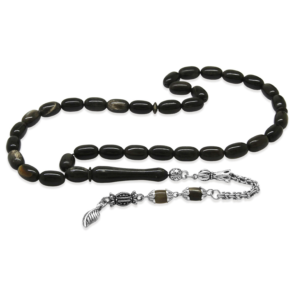 Bufalo Boynuzu Tesbih - Kararmaz Metal Arnavut Püsküllü - Koyu Renk - Kapsül Kesim - 4