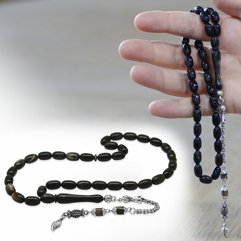 Bufalo Boynuzu Tesbih - Kararmaz Metal Arnavut Püsküllü - Koyu Renk - Kapsül Kesim - 1