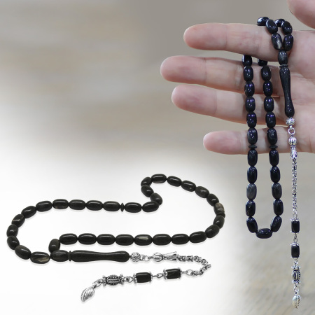 Bufalo Boynuzu Tesbih - Kararmaz Metal Arnavut Püsküllü - Siyah Renk - Kapsül Kesim - Tesbihane