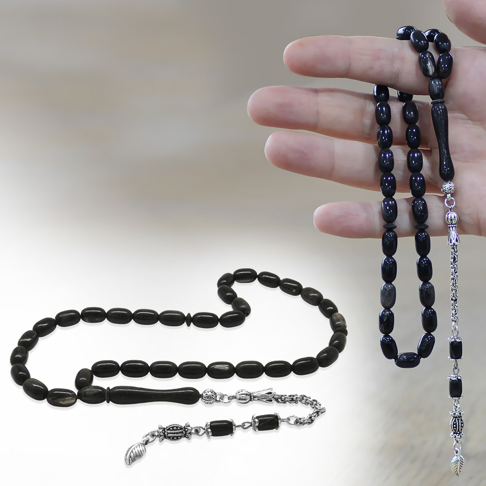 Bufalo Boynuzu Tesbih - Kararmaz Metal Arnavut Püsküllü - Siyah Renk - Kapsül Kesim - 1