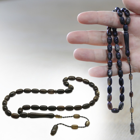 Bufalo Boynuzu Tesbih - Sistemli - Koyu Renk - Kapsül Kesim - Tesbihane