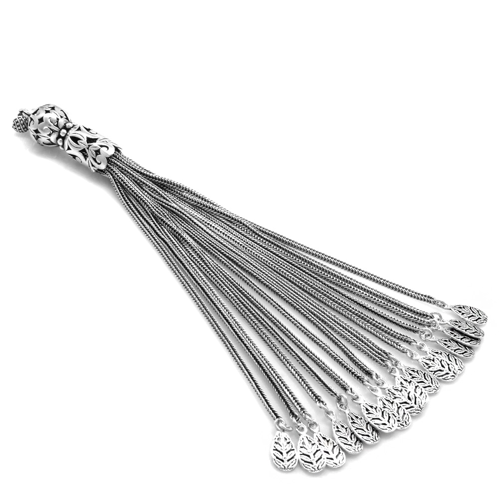 Buğday Tasarım Uzun 16 Kamçılı 925 Ayar Gümüş Püskül - 2