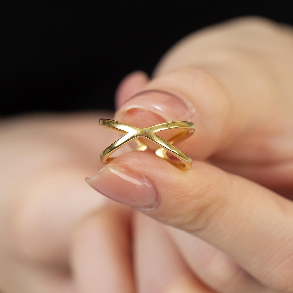 Cats Eye Tasarım Altın Renk Ayarlanabilir Ölçü 925 Ayar Gümüş Kadın Yüzük - 5