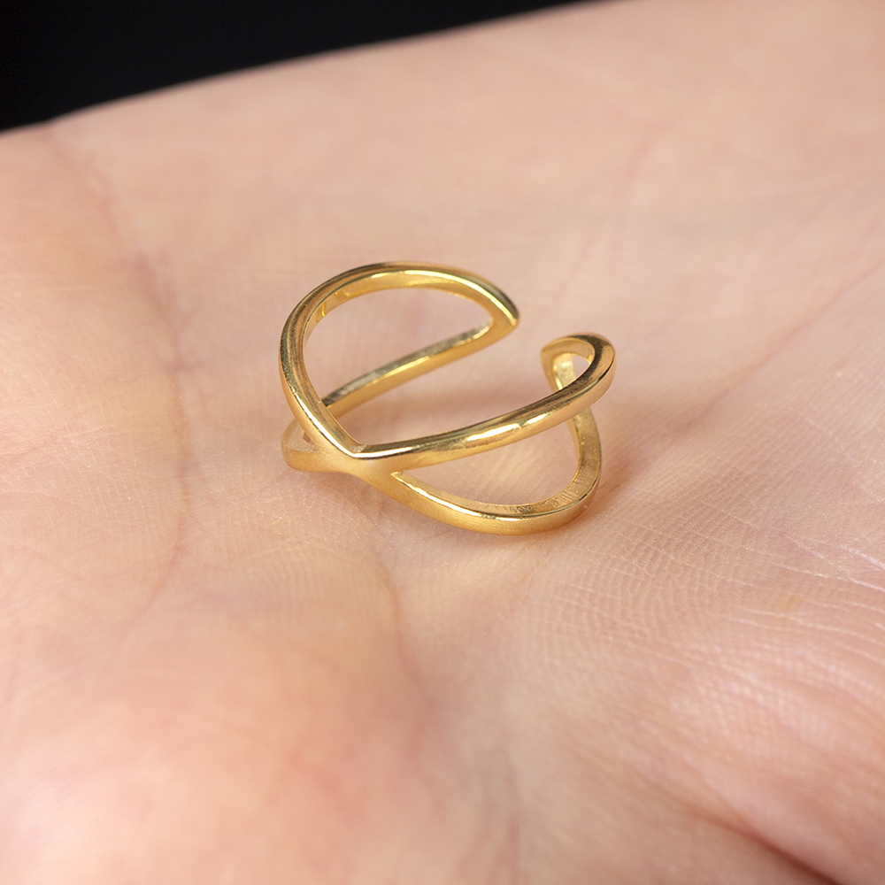 Cats Eye Tasarım Altın Renk Ayarlanabilir Ölçü 925 Ayar Gümüş Kadın Yüzük - 6