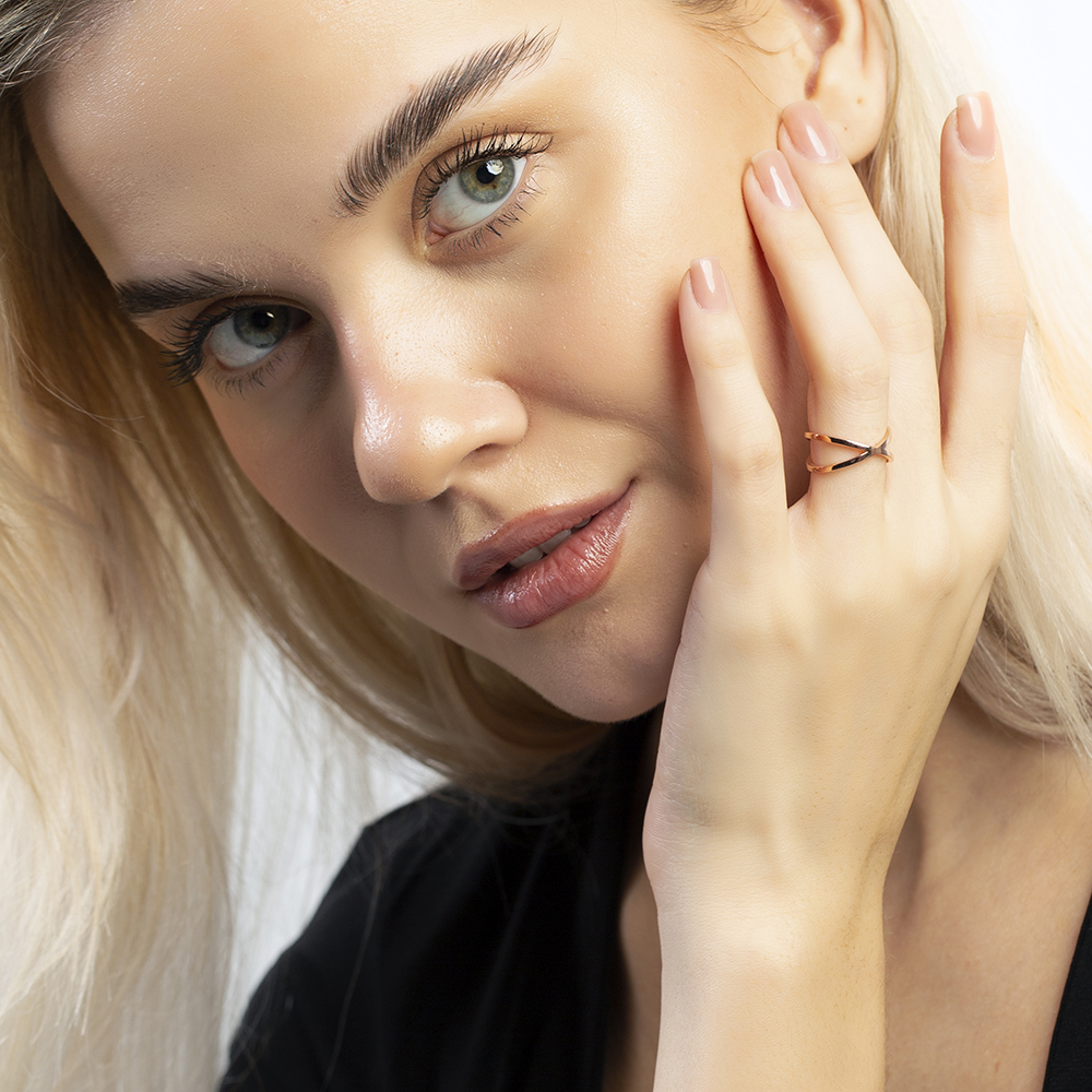 Cats Eye Tasarım Rose Renk Ayarlanabilir Ölçü 925 Ayar Gümüş Kadın Yüzük - 5