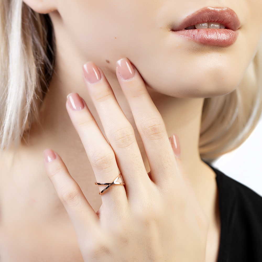 Cats Eye Tasarım Rose Renk Ayarlanabilir Ölçü 925 Ayar Gümüş Kadın Yüzük - 1