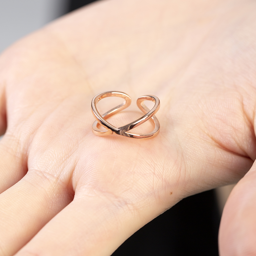 Cats Eye Tasarım Rose Renk Ayarlanabilir Ölçü 925 Ayar Gümüş Kadın Yüzük - 3