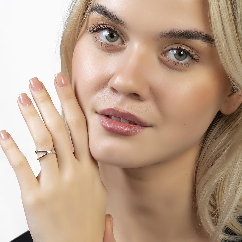 Cats Eye Tasarım Gümüş Renk Ayarlanabilir Ölçü 925 Ayar Gümüş Kadın Yüzük - 1