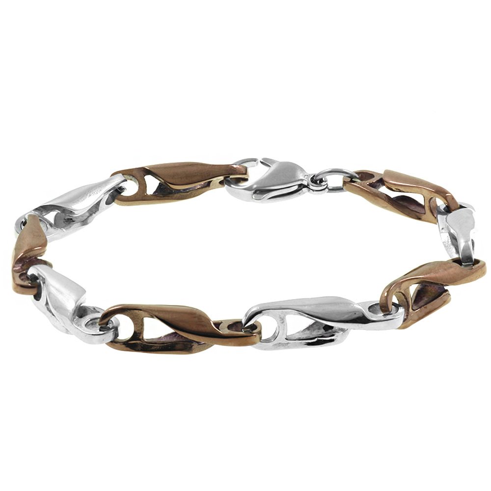Zincir Tasarım Kahverengi Gümüş Renk Çelik Erkek Bileklik - 3