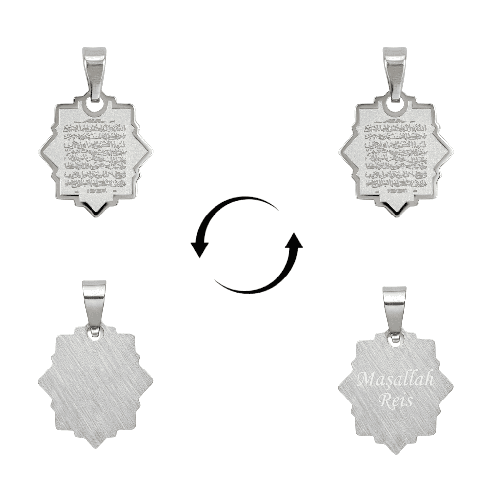 Çelik Püskül Ucu - Ayetel Kürsi Yazılı - Kişiye Özel - Gümüş Renk - Yıldız Tasarım - 1