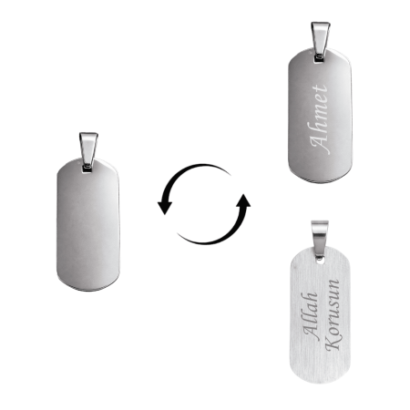 Çelik Püskül Ucu - Kişiye Özel - Dikdörtgen Tasarım - Gümüş Renk - Tesbihane