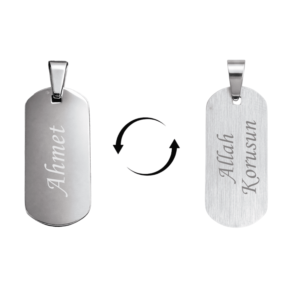 Çelik Püskül Ucu - Kişiye Özel - Dikdörtgen Tasarım - Gümüş Renk - 3