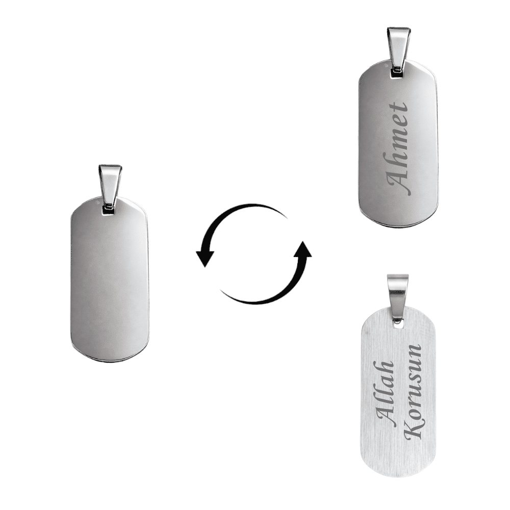 Çelik Püskül Ucu - Kişiye Özel - Dikdörtgen Tasarım - Gümüş Renk - 1