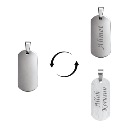 Çelik Püskül Ucu - Kişiye Özel - Dikdörtgen Tasarım - Gümüş Renk - Tesbihane