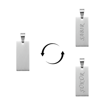 Çelik Püskül Ucu - Kişiye Özel - Gümüş Renk - Dikdörtgen Tasarım - Tesbihane