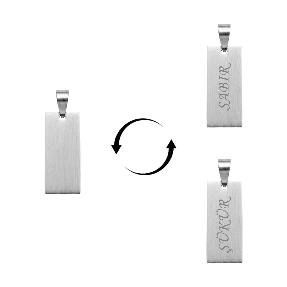 Çelik Püskül Ucu - Kişiye Özel - Gümüş Renk - Dikdörtgen Tasarım - 1