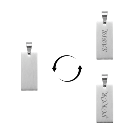 Çelik Püskül Ucu - Kişiye Özel - Gümüş Renk - Dikdörtgen Tasarım - Tesbihane