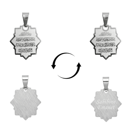 Çelik Püskül Ucu - Nazar Ayeti Yazılı - Kişiye Özel - Gümüş Renk - Yıldız Tasarım - Tesbihane