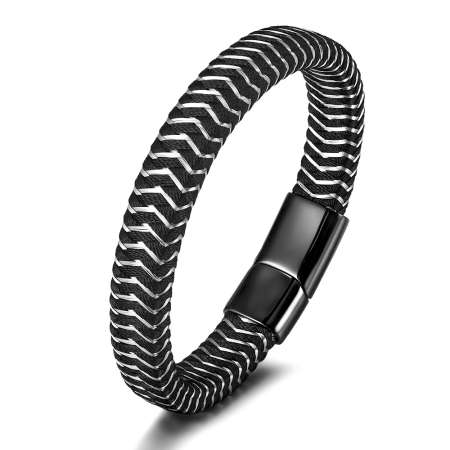 Çelik Tel Deri Halat Örgülü Trend Tasarım 316L Kalite Çelik Kilit Mekanizmalı Erkek Bileklik - Tesbihane