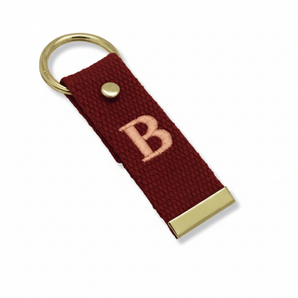Çelik Tokalı - Kişiye Özel Anahtarlık - Bordo Renk - Dayanıklı Kumaş Üzerine Harf - Sembol Nakışlı - 4