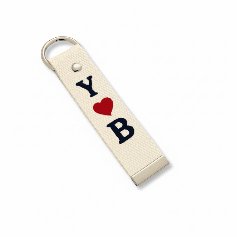 Çelik Tokalı - Kişiye Özel Anahtarlık - Ekru Renk - Dayanıklı Kumaş Üzerine 2 Harf - Sembol Nakışlı - 4