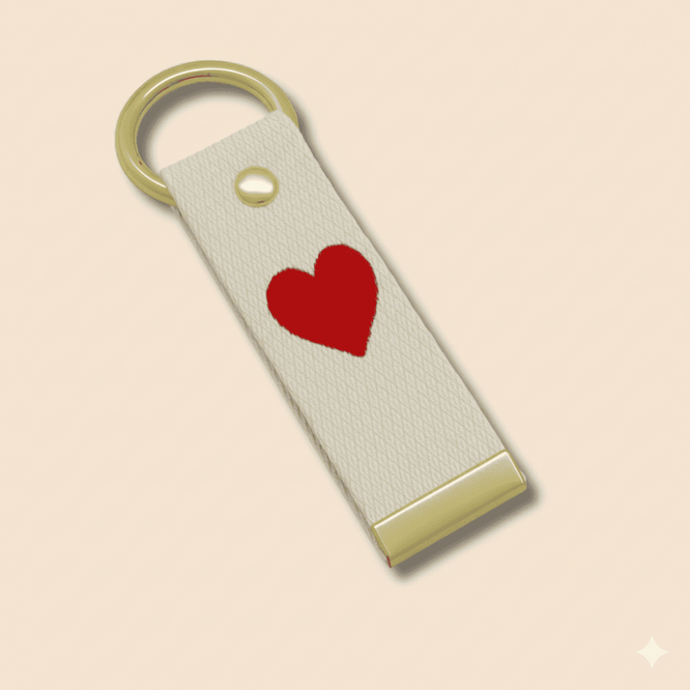 Çelik Tokalı - Kişiye Özel Anahtarlık - Ekru Renk - Dayanıklı Kumaş Üzerine Harf - Sembol Nakışlı - 4