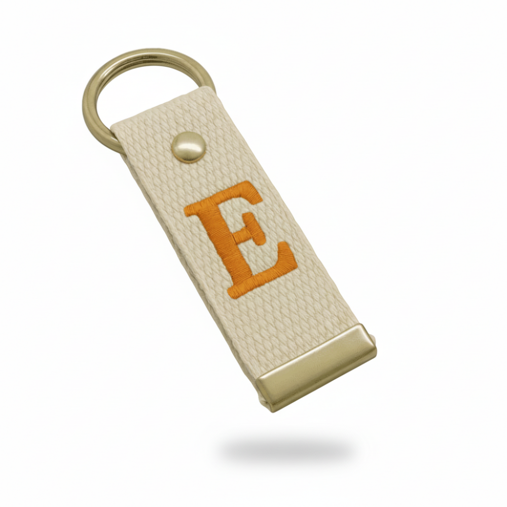 Çelik Tokalı - Kişiye Özel Anahtarlık - Ekru Renk - Dayanıklı Kumaş Üzerine Harf - Sembol Nakışlı - 4