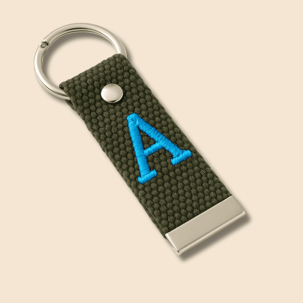 Çelik Tokalı - Kişiye Özel Anahtarlık - Haki Renk - Dayanıklı Kumaş Üzerine Harf - Sembol Nakışlı - 3