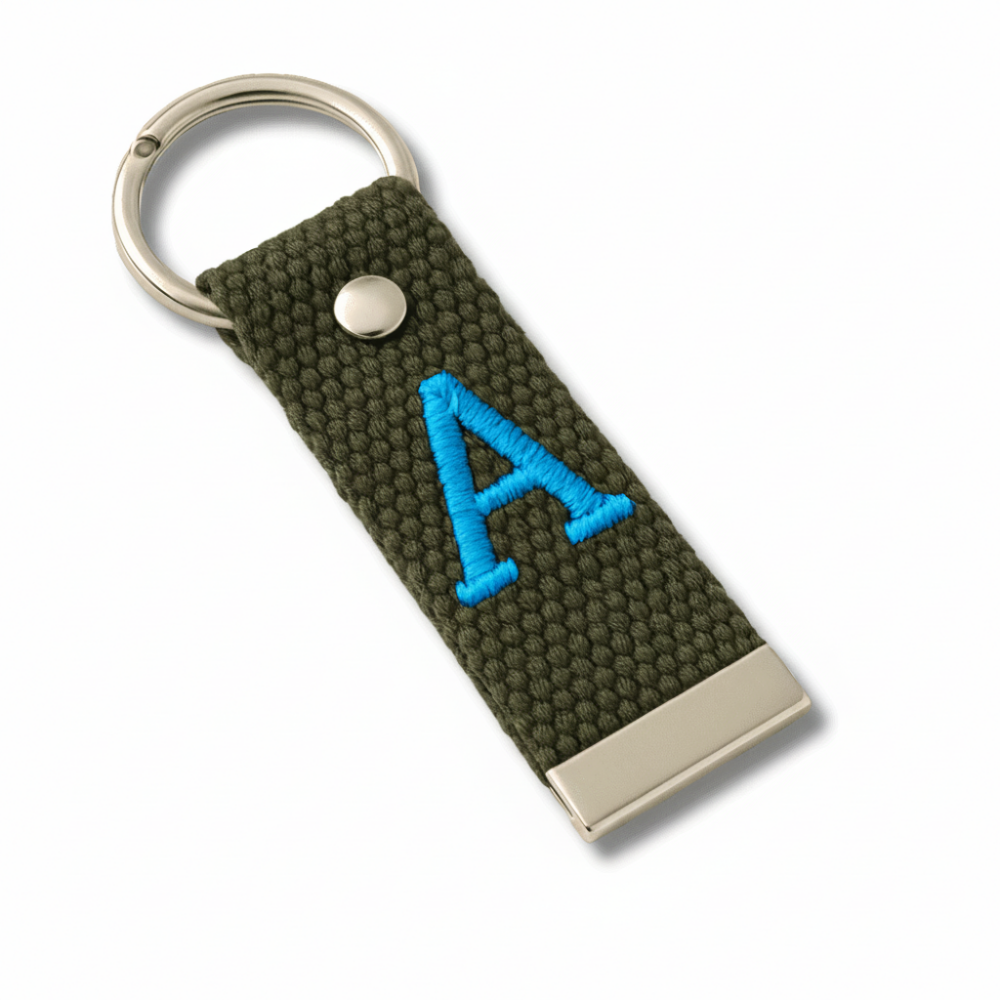 Çelik Tokalı - Kişiye Özel Anahtarlık - Haki Renk - Dayanıklı Kumaş Üzerine Harf - Sembol Nakışlı - 4