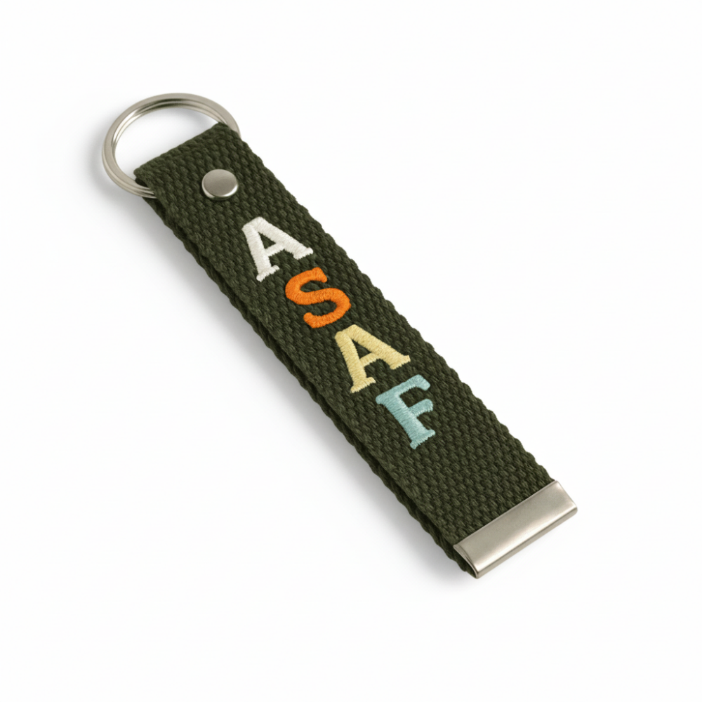 Çelik Tokalı - Kişiye Özel Anahtarlık - Haki Renk - Dayanıklı Kumaş Üzerine İsim - Sembol Nakışlı - 4