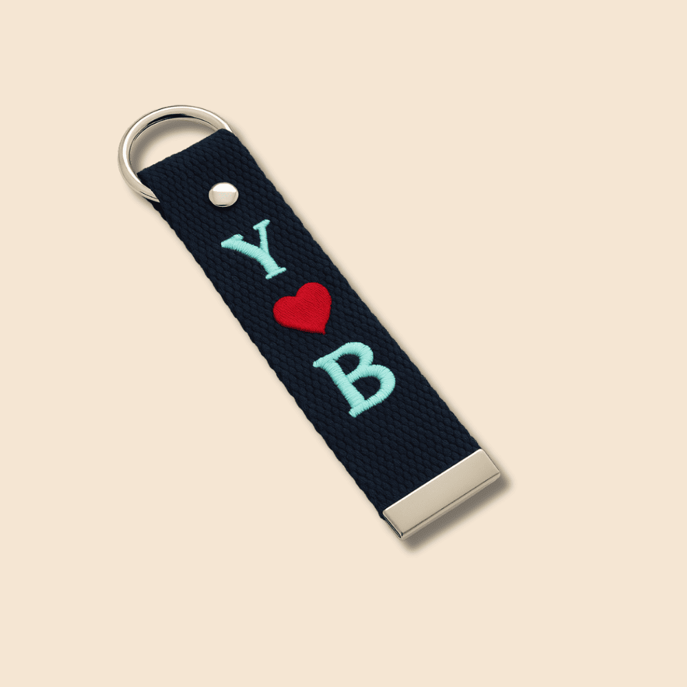 Çelik Tokalı - Kişiye Özel Anahtarlık - Lacivert - Dayanıklı Kumaş Üzerine 2 Harf - Sembol Nakışlı - 3