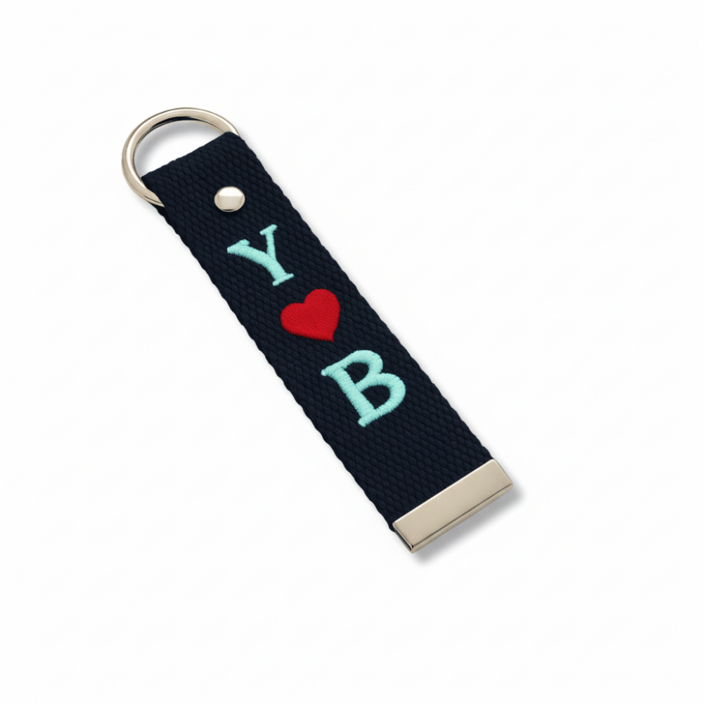 Çelik Tokalı - Kişiye Özel Anahtarlık - Lacivert - Dayanıklı Kumaş Üzerine 2 Harf - Sembol Nakışlı - 4