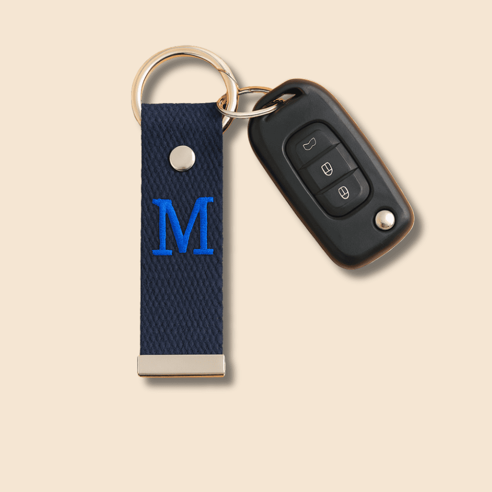 Çelik Tokalı - Kişiye Özel Anahtarlık - Lacivert - Dayanıklı Kumaş Üzerine Harf - Sembol Nakışlı - 2