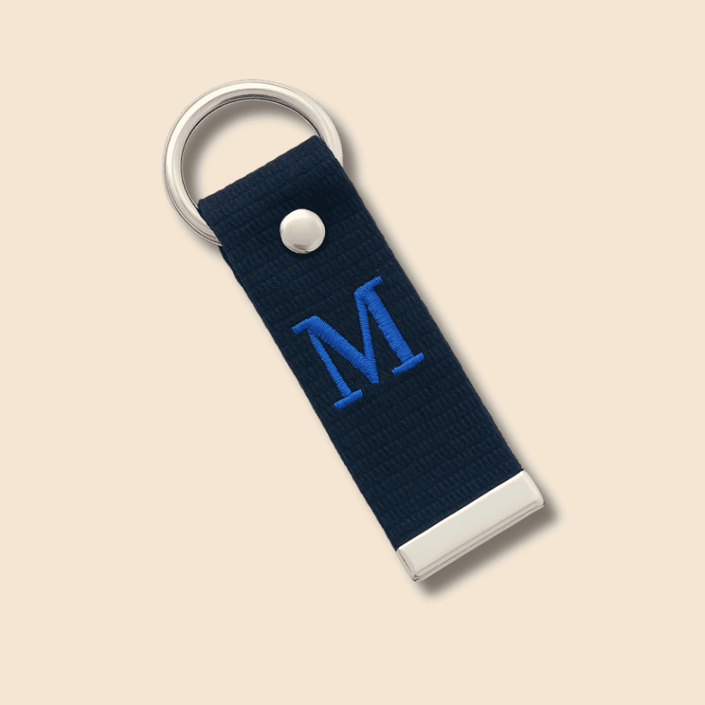 Çelik Tokalı - Kişiye Özel Anahtarlık - Lacivert - Dayanıklı Kumaş Üzerine Harf - Sembol Nakışlı - 3