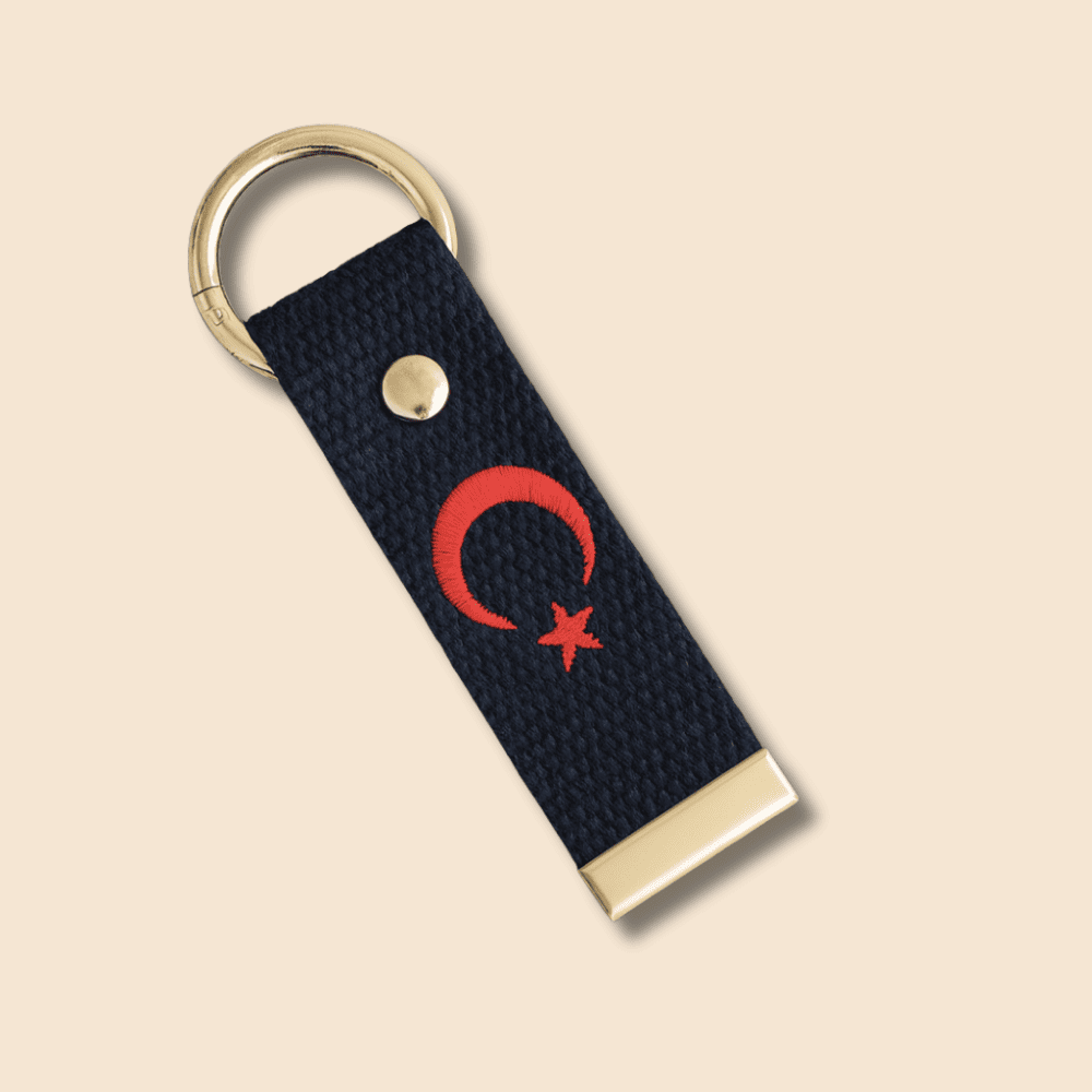 Çelik Tokalı - Kişiye Özel Anahtarlık - Lacivert - Dayanıklı Kumaş Üzerine Harf - Sembol Nakışlı - 4