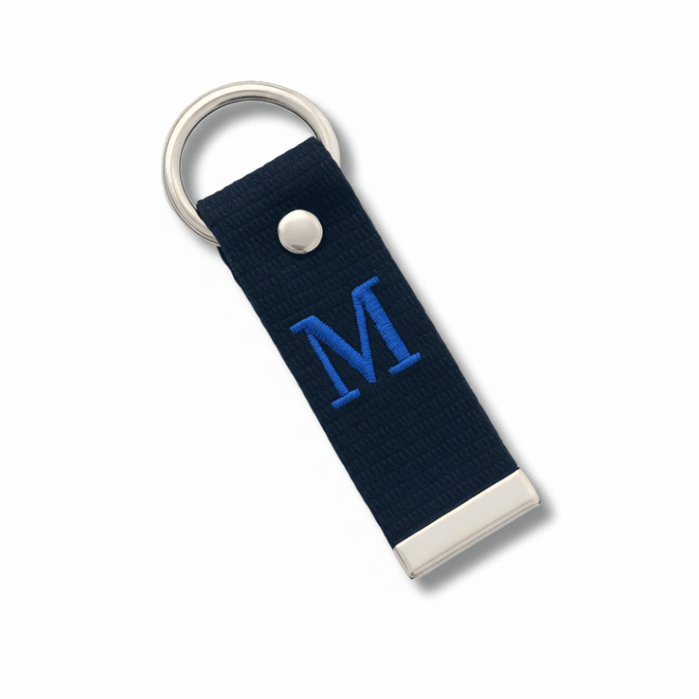Çelik Tokalı - Kişiye Özel Anahtarlık - Lacivert - Dayanıklı Kumaş Üzerine Harf - Sembol Nakışlı - 4