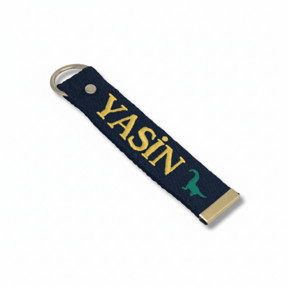 Çelik Tokalı - Kişiye Özel Anahtarlık - Lacivert - Dayanıklı Kumaş Üzerine İsim - Sembol Nakışlı - 4