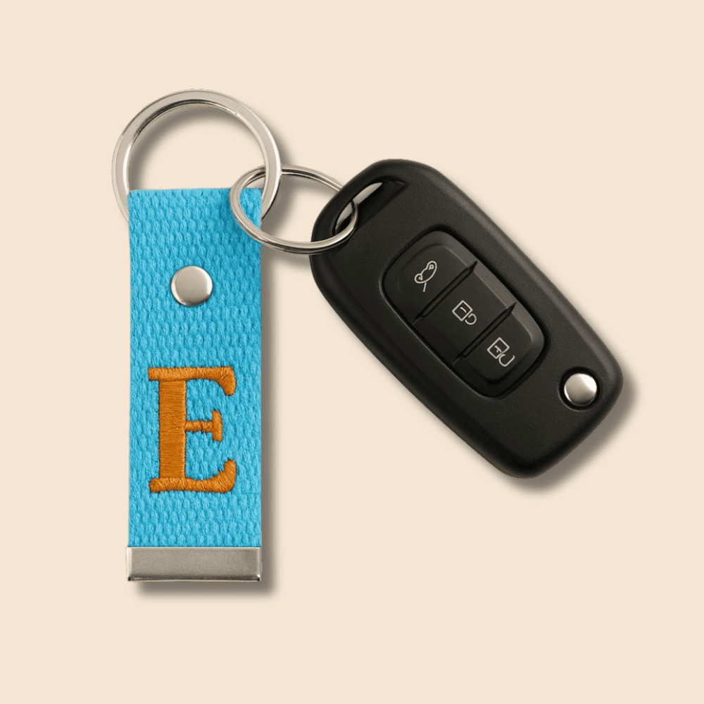 Çelik Tokalı - Kişiye Özel Anahtarlık - Turkuaz Renk - Dayanıklı Kumaş Üzerine Harf - Sembol Nakışlı - 2