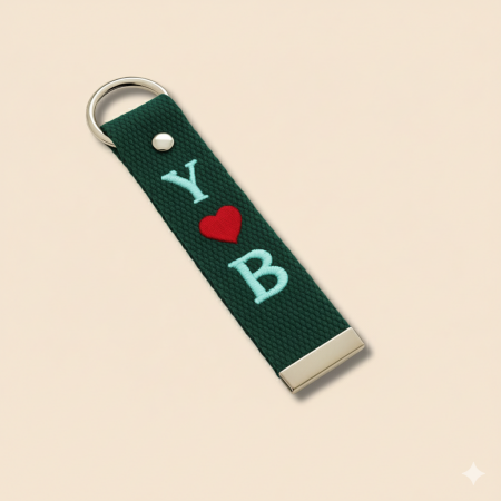 Çelik Tokalı - Öğrenciye Özel Askı Etiketi - Haki - Dayanıklı Kumaş Üzerine 2 Harf - Sembol Nakışlı - Tesbihane