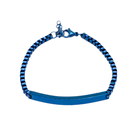 Çelik Zincirli Lacivert Renk İsme Özel Yazılı Erkek Bileklik - Tesbihane